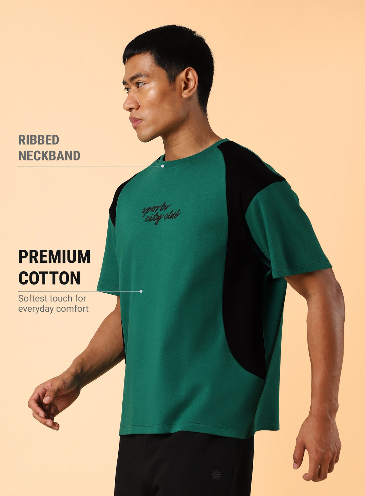Men's Green Sports City Club Colourblock Realxed fit T-shirt