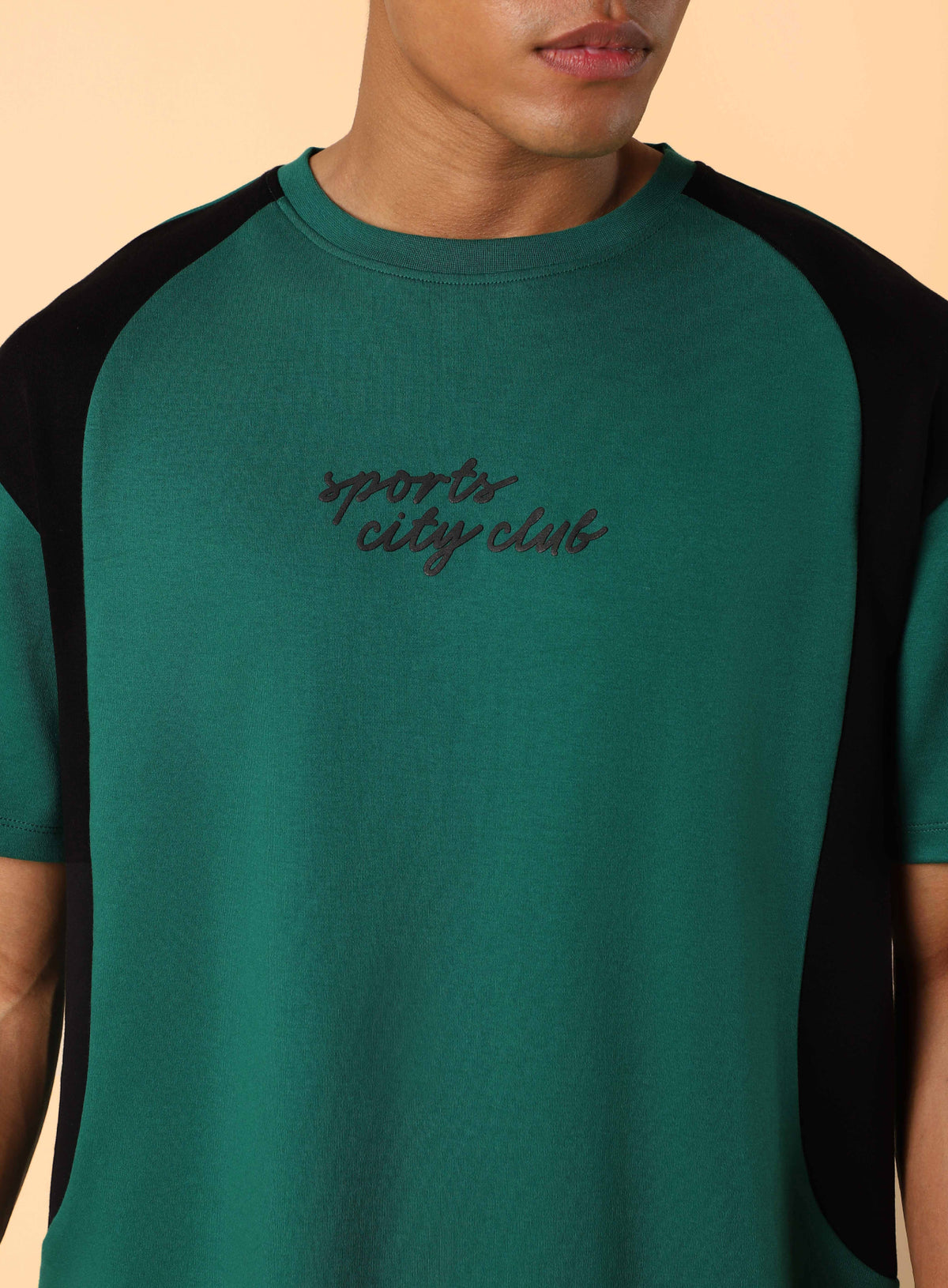 Men's Green Sports City Club Colourblock Realxed fit T-shirt