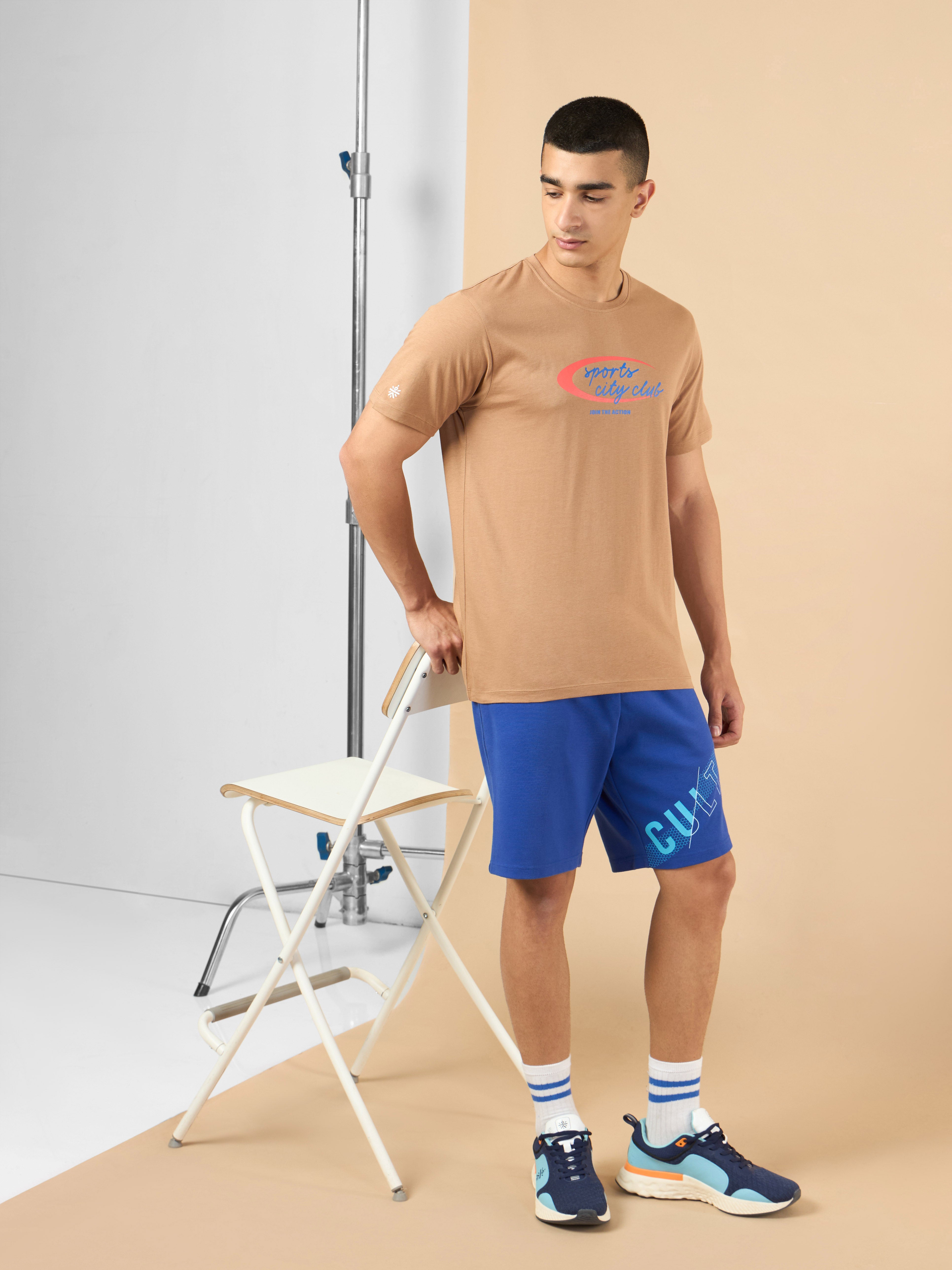 Men's Khaki Sports City Club Graphic T-shirt