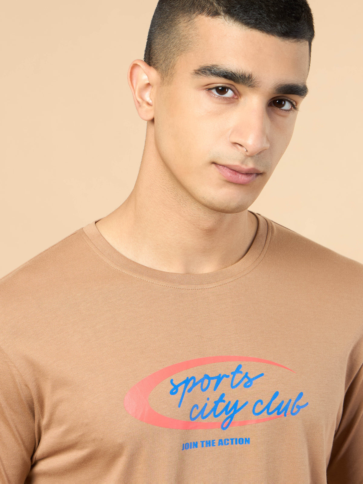 Men's Khaki Sports City Club Graphic T-shirt