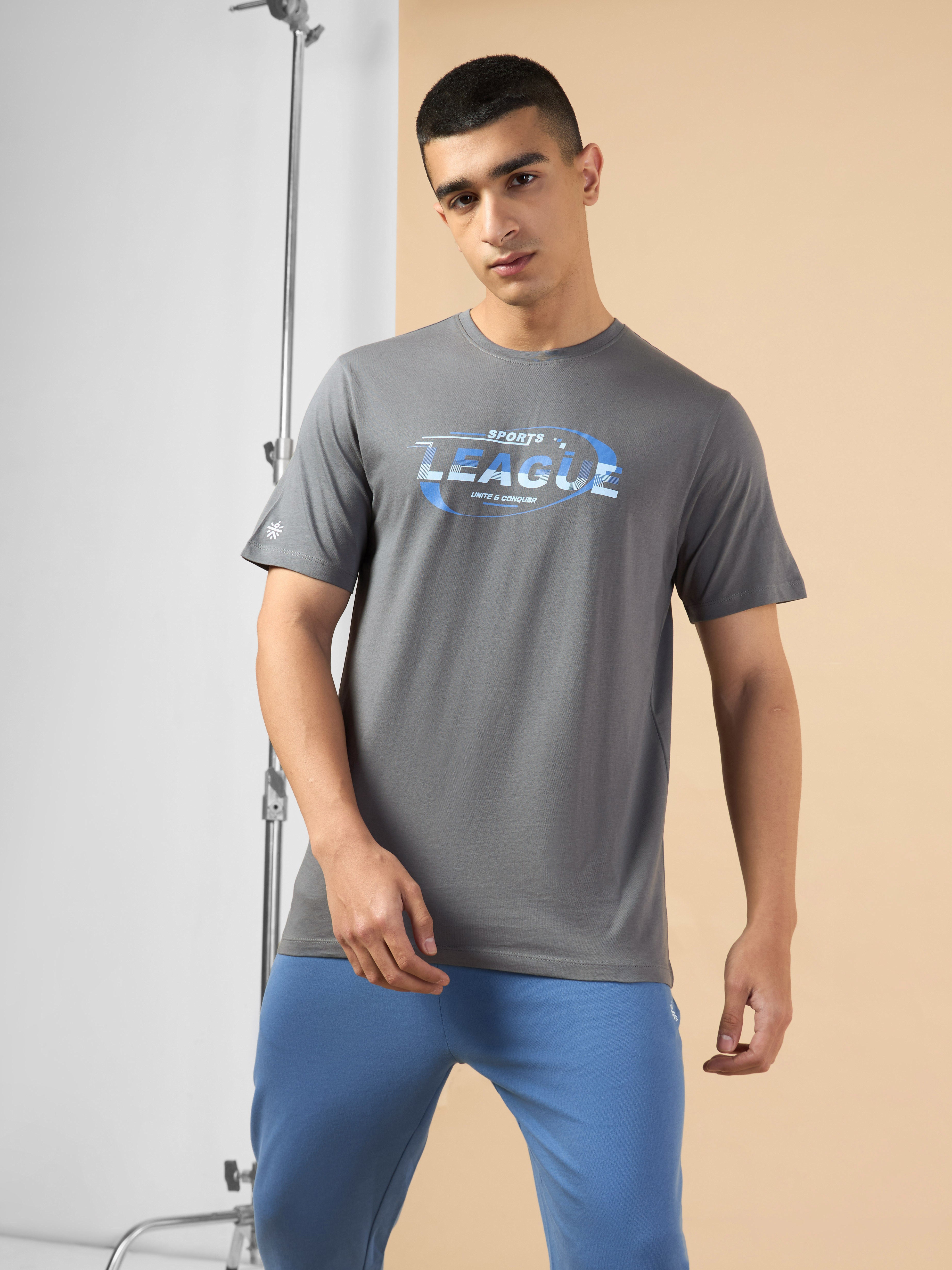 Men's Dark Grey Sports League Graphic T-shirt