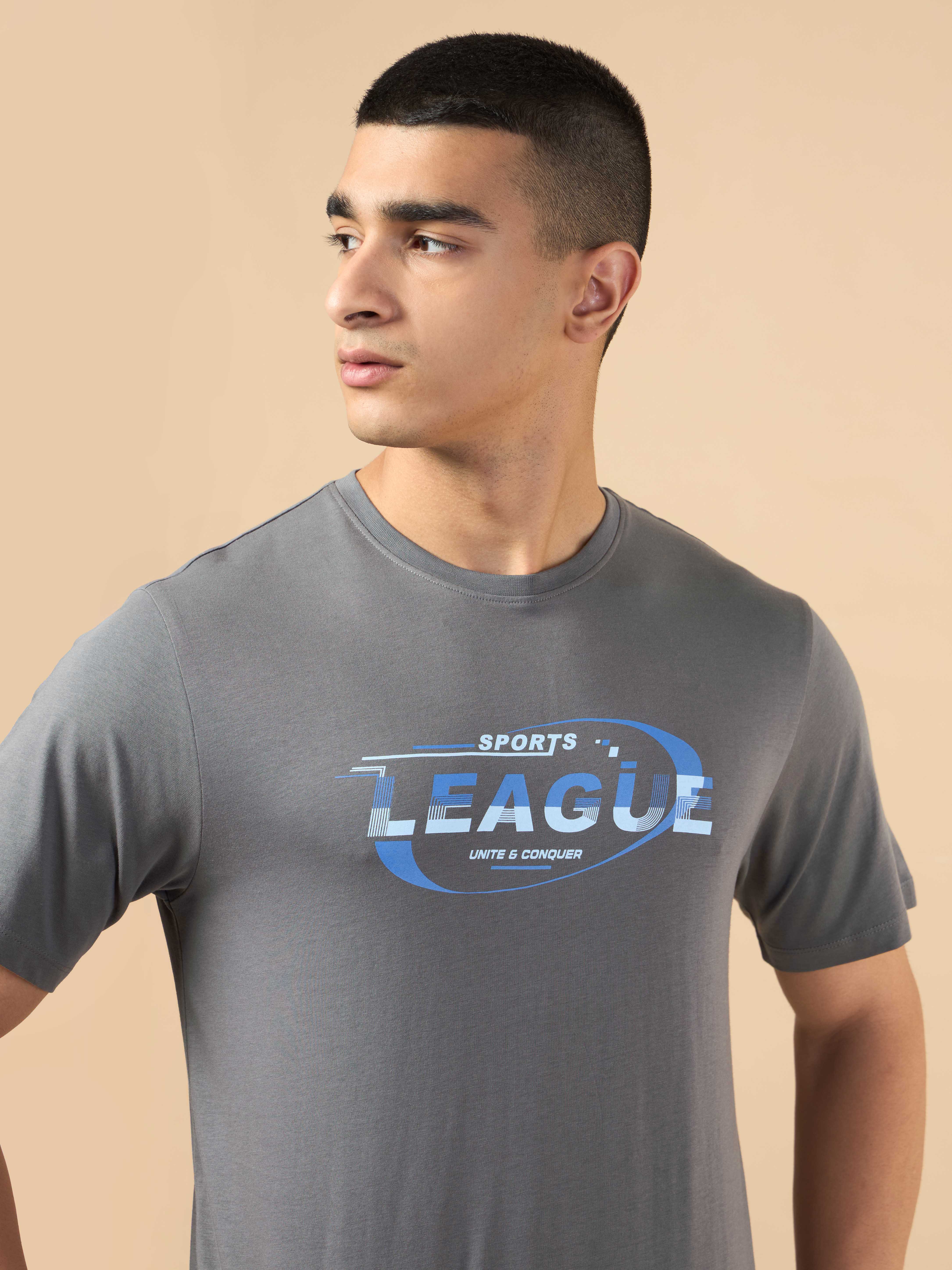 Men's Dark Grey Sports League Graphic T-shirt