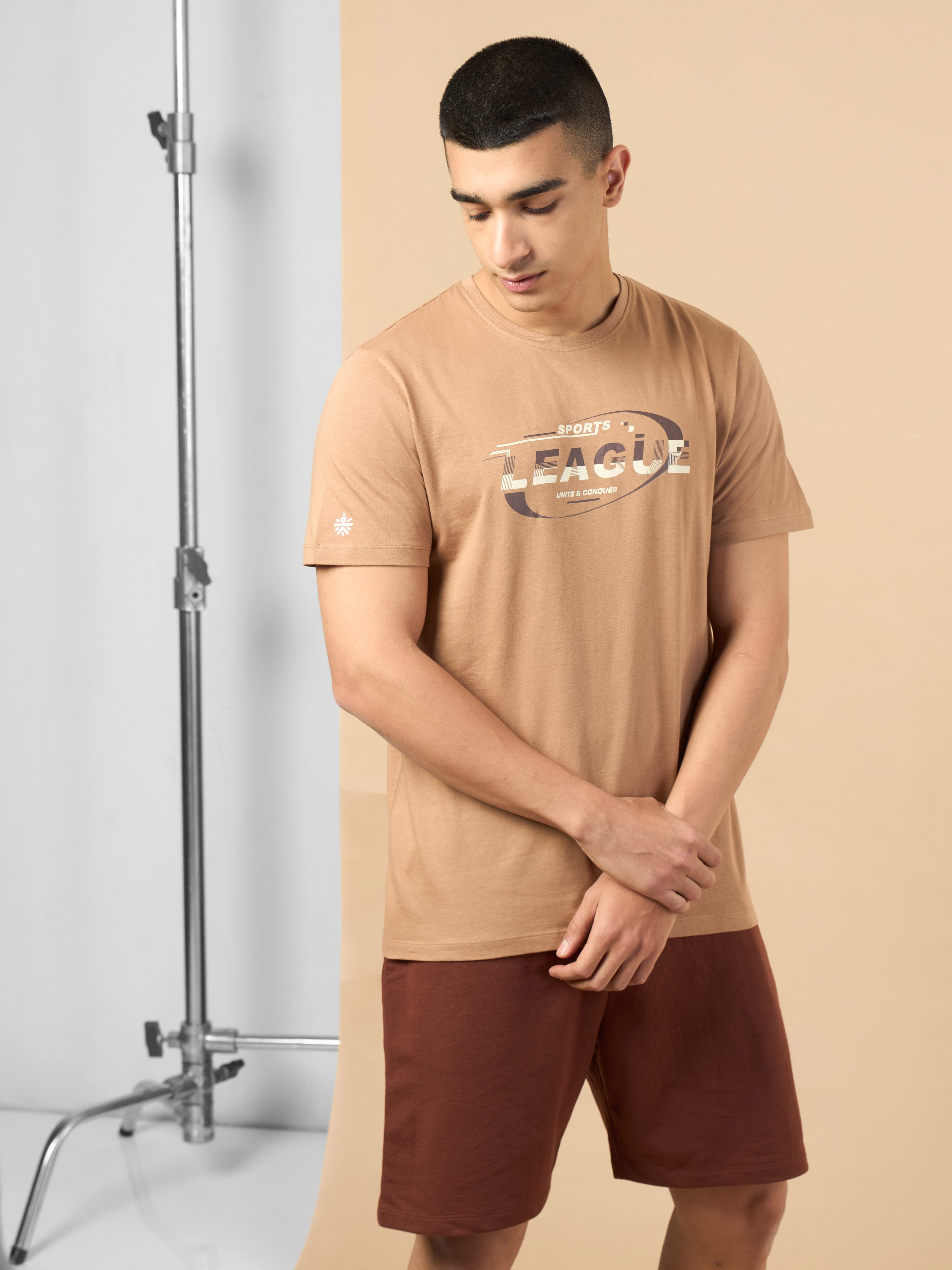 Men's Khaki Sports League Graphic T-shirt