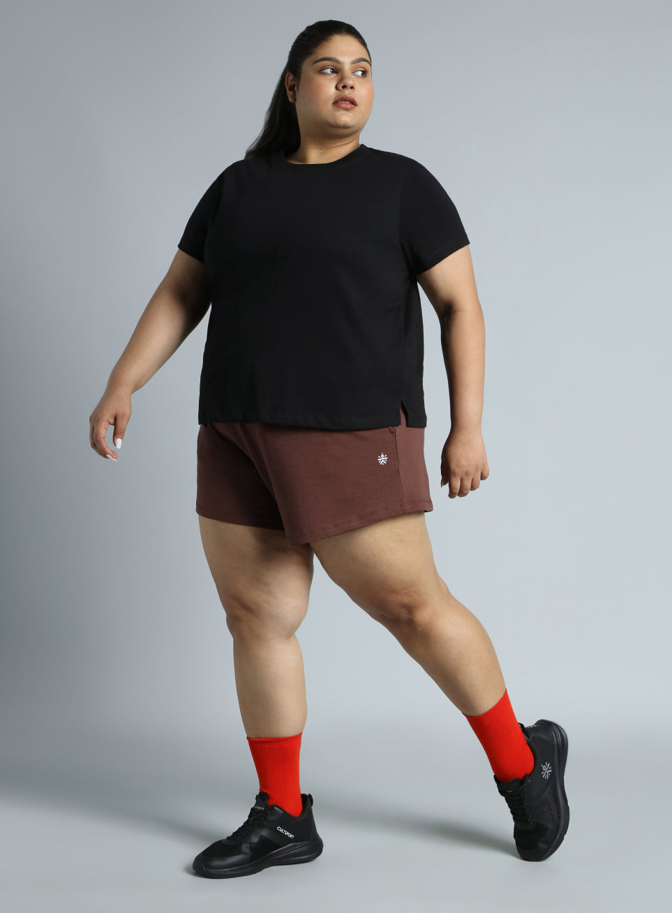 Women's Black Cotton Plus Size Play Day Regular Fit T-shirt