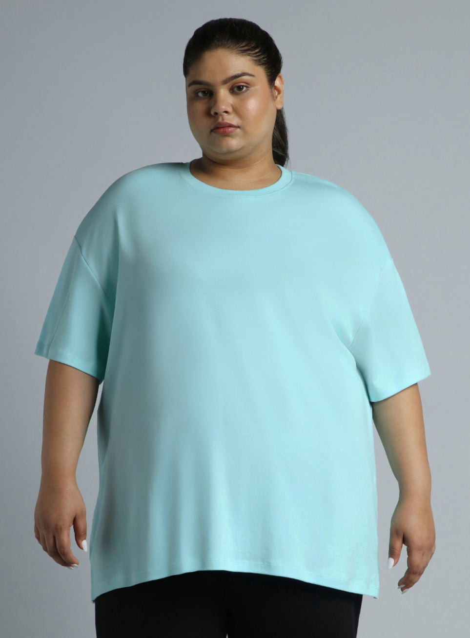 Women's Sky Blue Cotton Plus Size Everyday Oversized Fit T-shirt