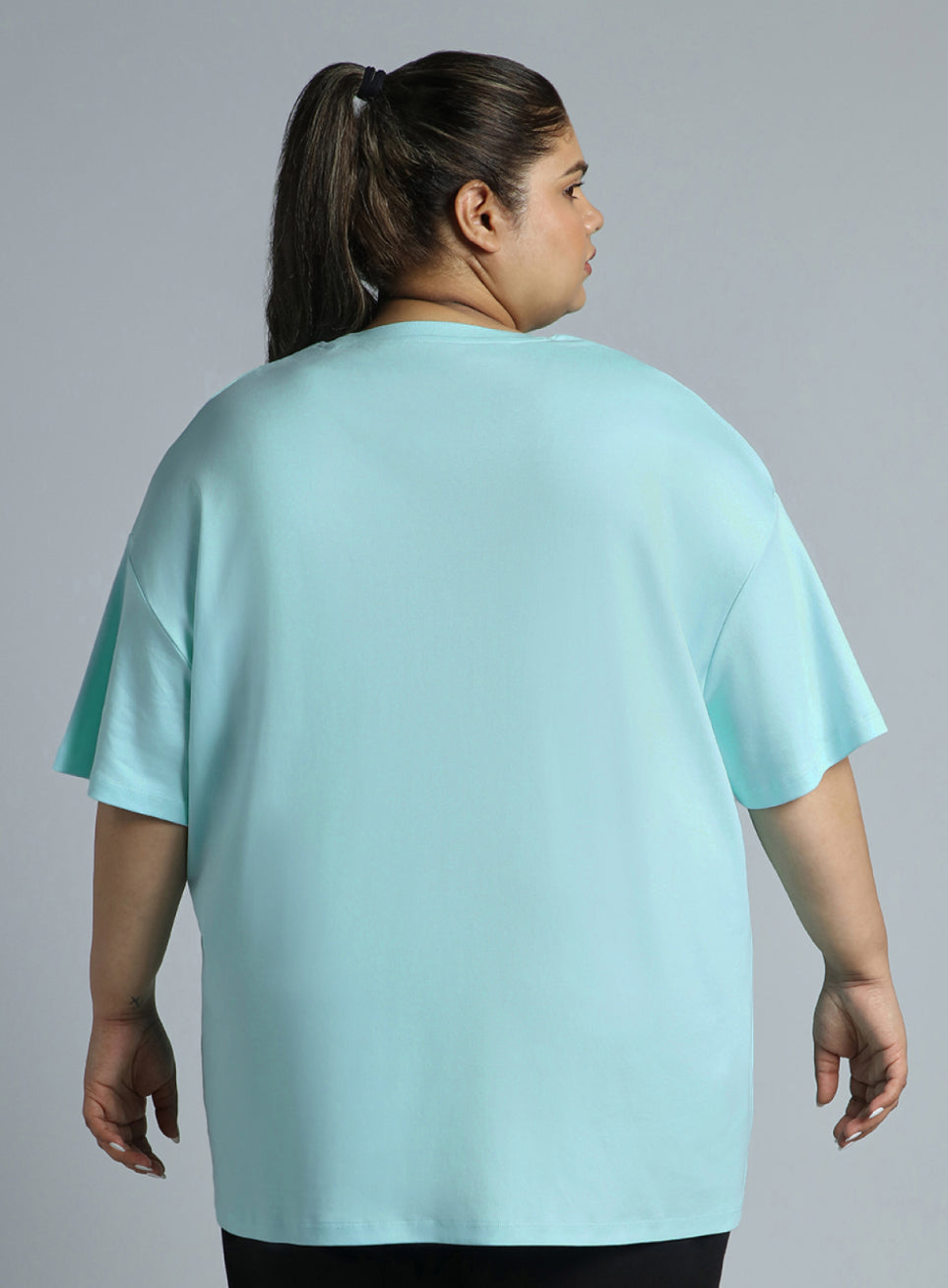 Women's Sky Blue Cotton Plus Size Everyday Oversized Fit T-shirt