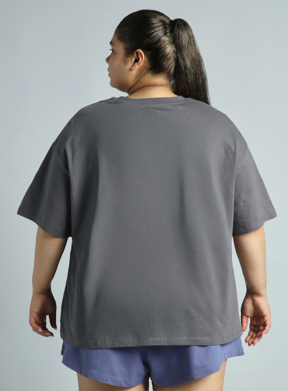 Women's Dark Grey Sports Club Plus Size Oversized Fit T-shirt