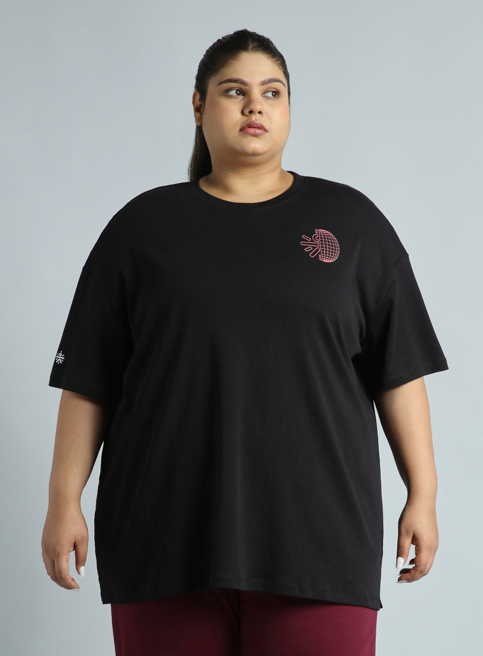 Women's Black Cult Graphic Cotton Plus Size Oversized Fit T-shirt