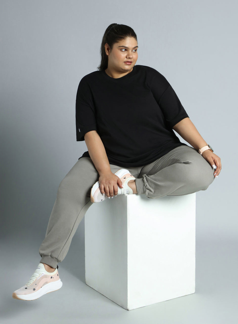 Women's Sky Dark Grey Cotton Plus Size Everyday Joggers