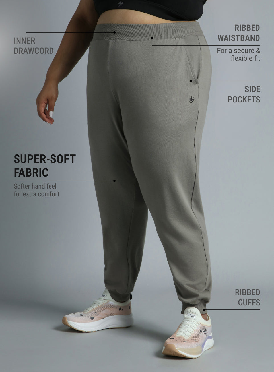 Women's Sky Dark Grey Cotton Plus Size Everyday Joggers