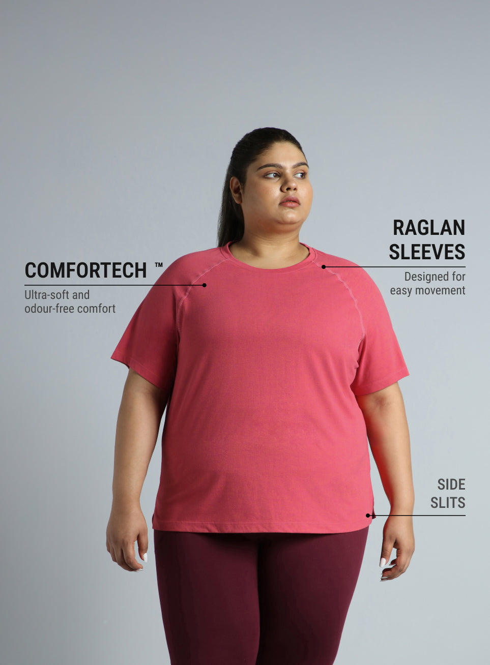 Women's Pink Flex Plus Size COMFORtech Regular Fit T-shirt