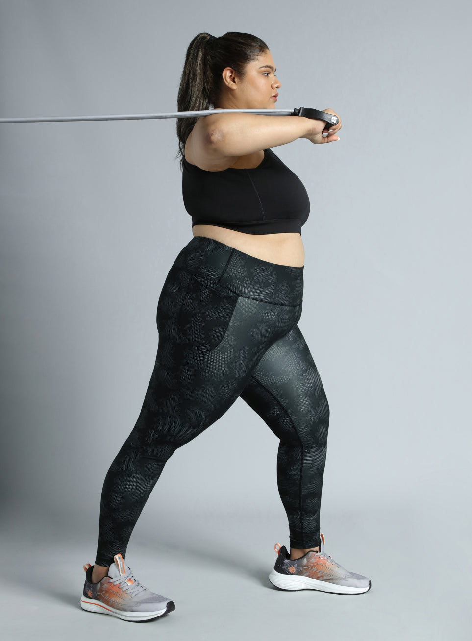 Women's Black Training Essential Plus Size Printed Tights