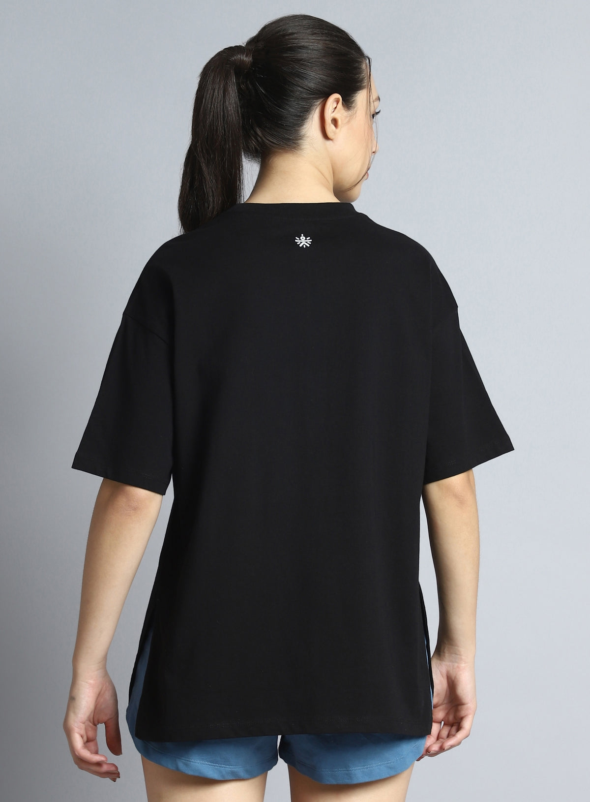 Women's Black Printed Oversized T-shirt