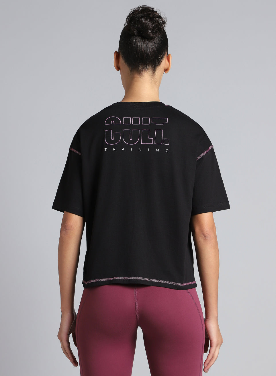 Women's Cult Black Training Graphic Boxy Crop Fit T-shirt