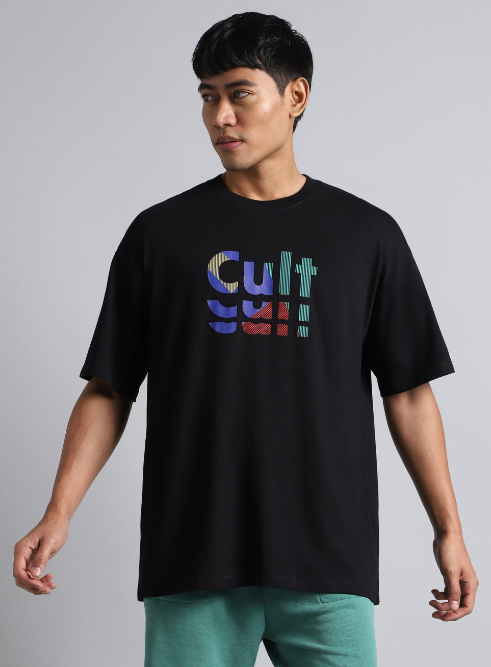 Men's Black Cult Graphic Oversized Fit T-shirt