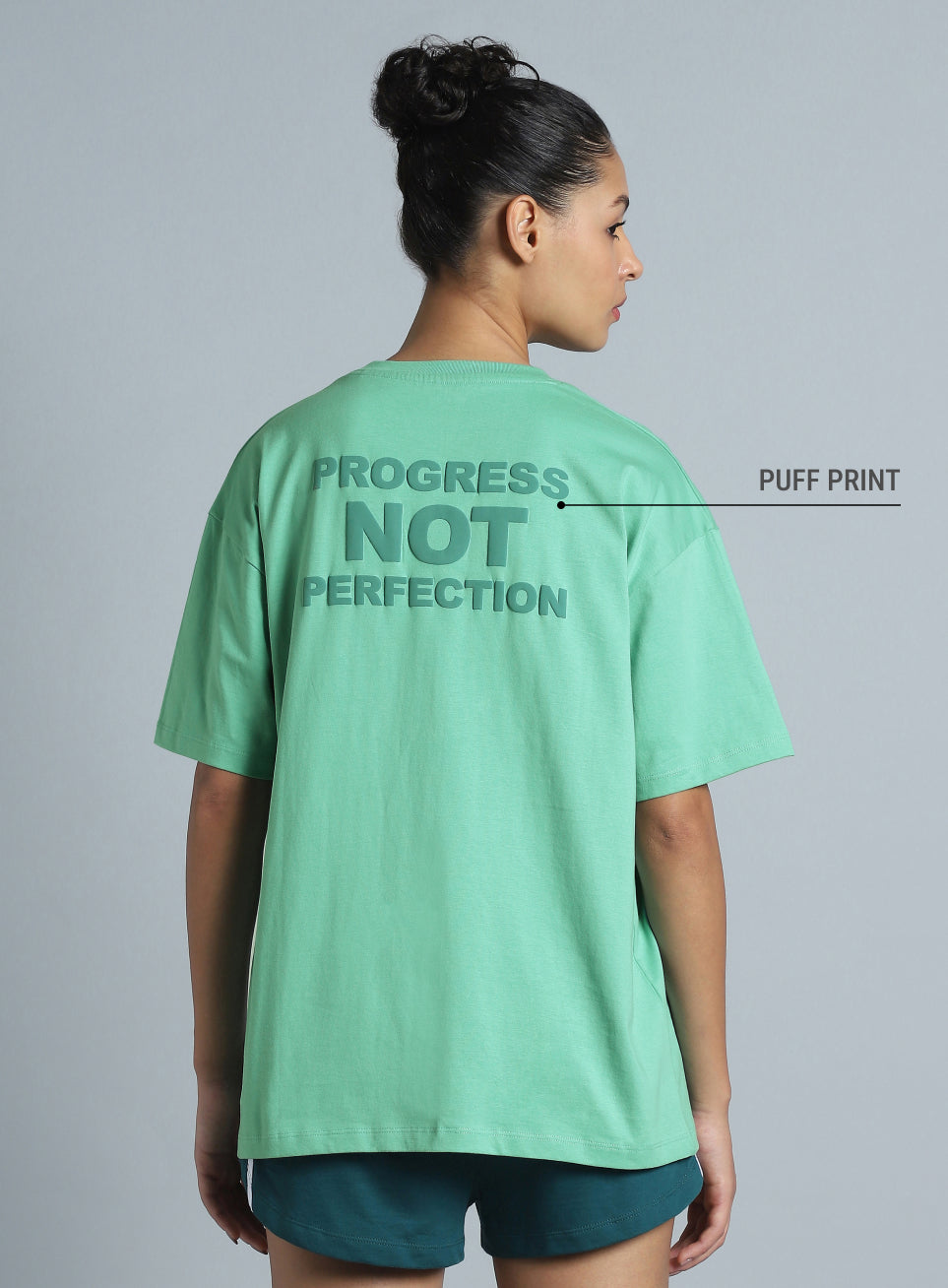 Women's Green Back Print Oversized Fit T-shirt