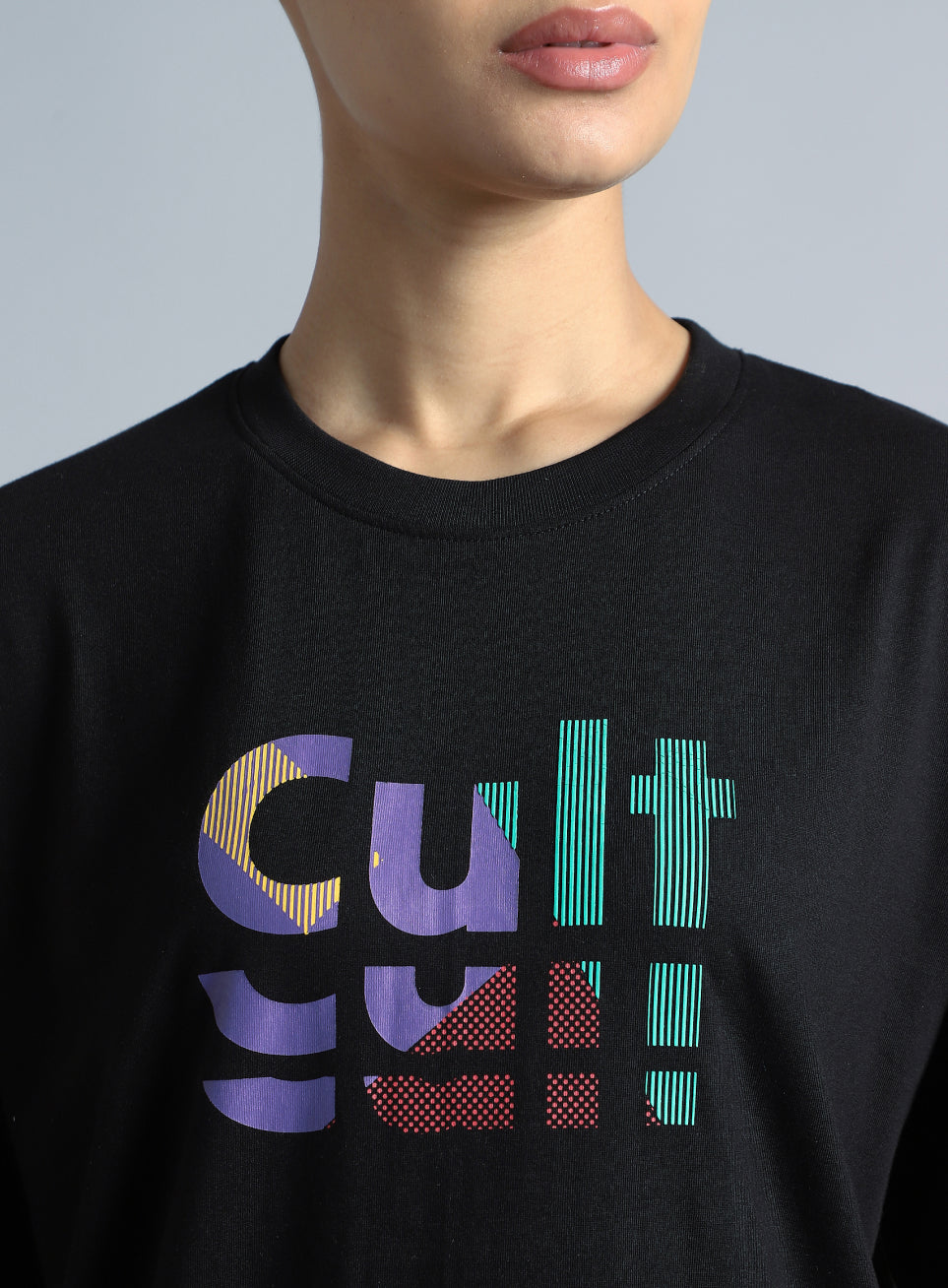 Women's Black Back Print Relaxed Fit T-shirt