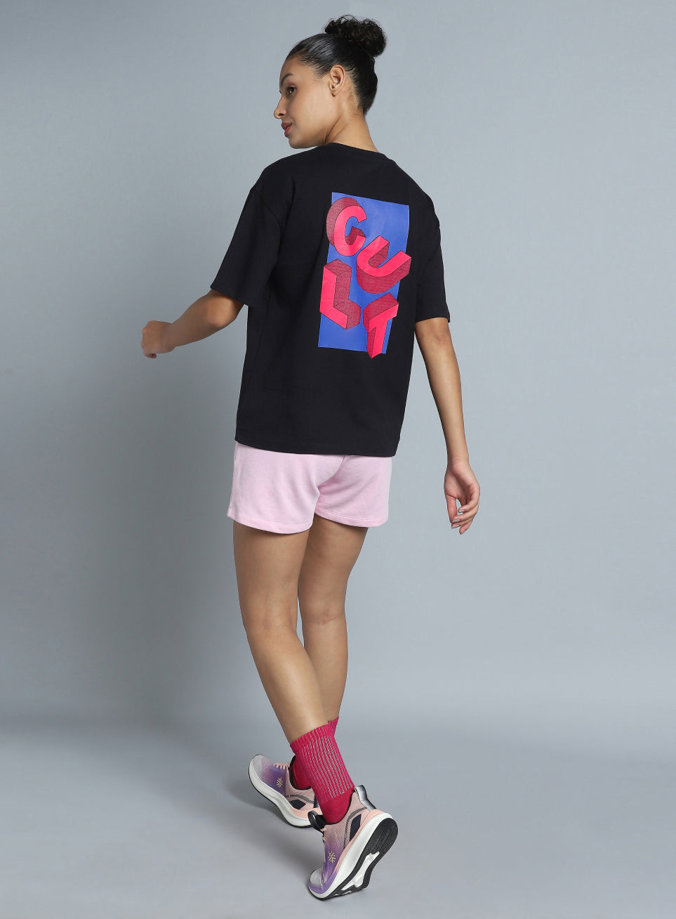 Women's Black Back Print Relaxed Fit T-shirt
