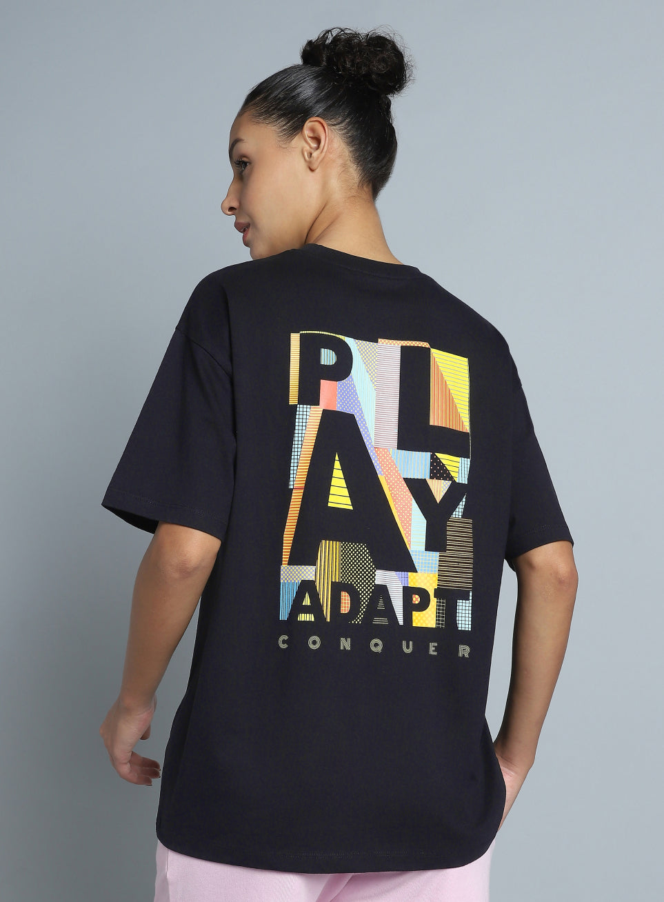 Women's Black Back Print Oversized Fit T-shirt