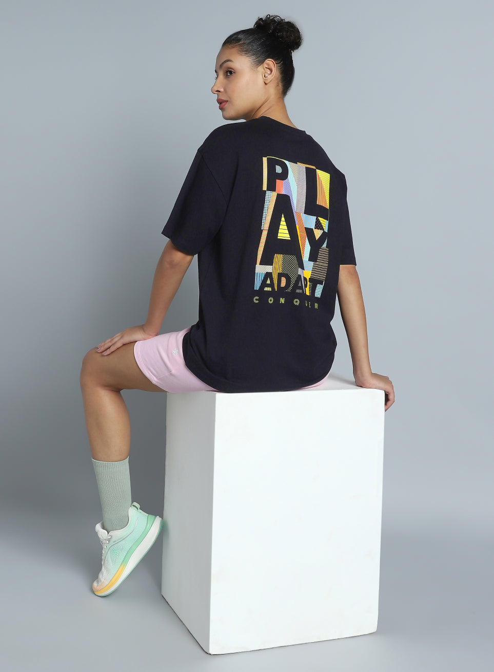 Women's Black Back Print Oversized Fit T-shirt