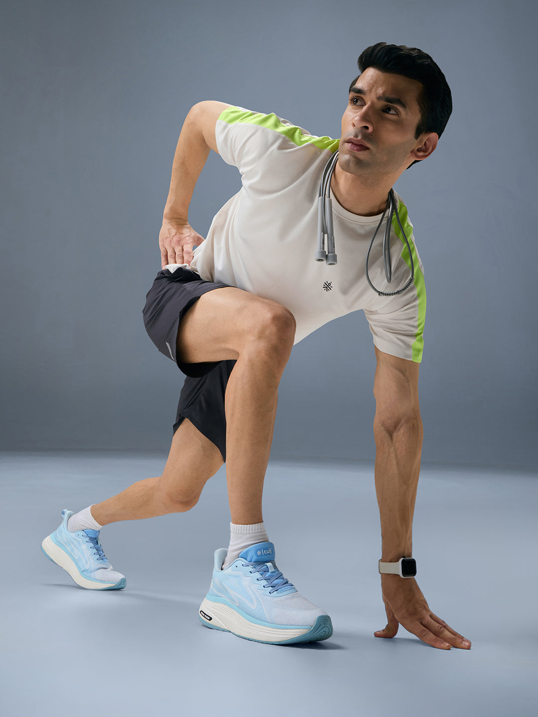 cult Men’s Flexride Running Shoes with Durable Rubber Outsole & Cushioning for Runs up to 20 km - Ice Blue/White