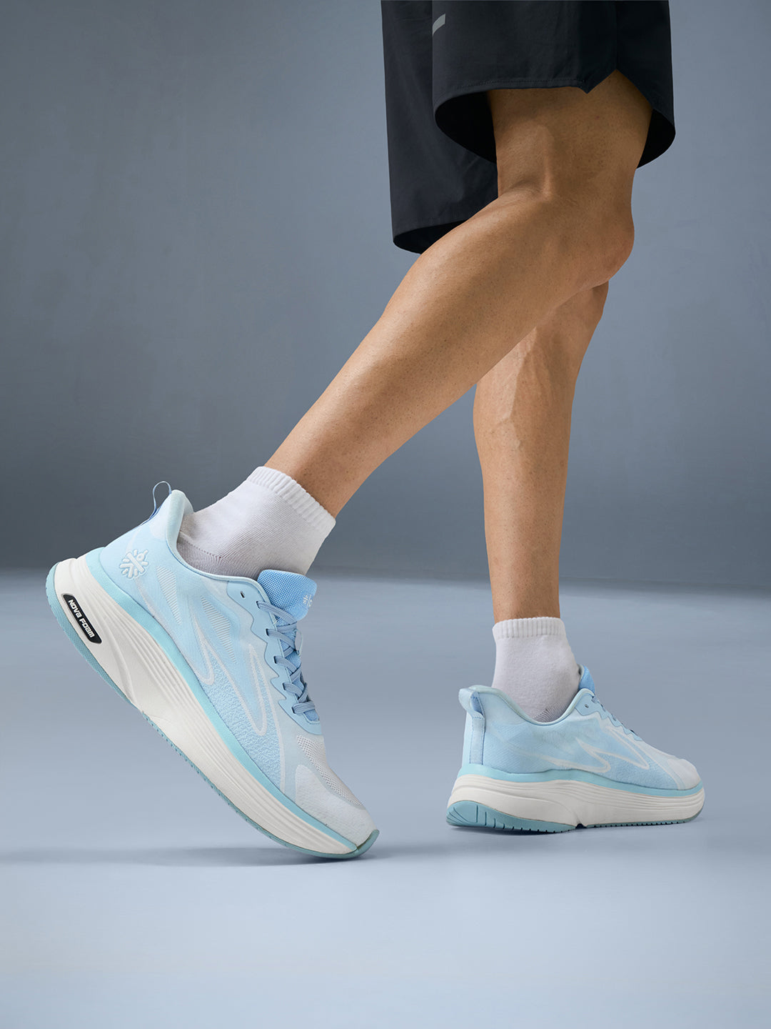 cult Men’s Flexride Running Shoes with Durable Rubber Outsole & Cushioning for Runs up to 20 km - Ice Blue/White