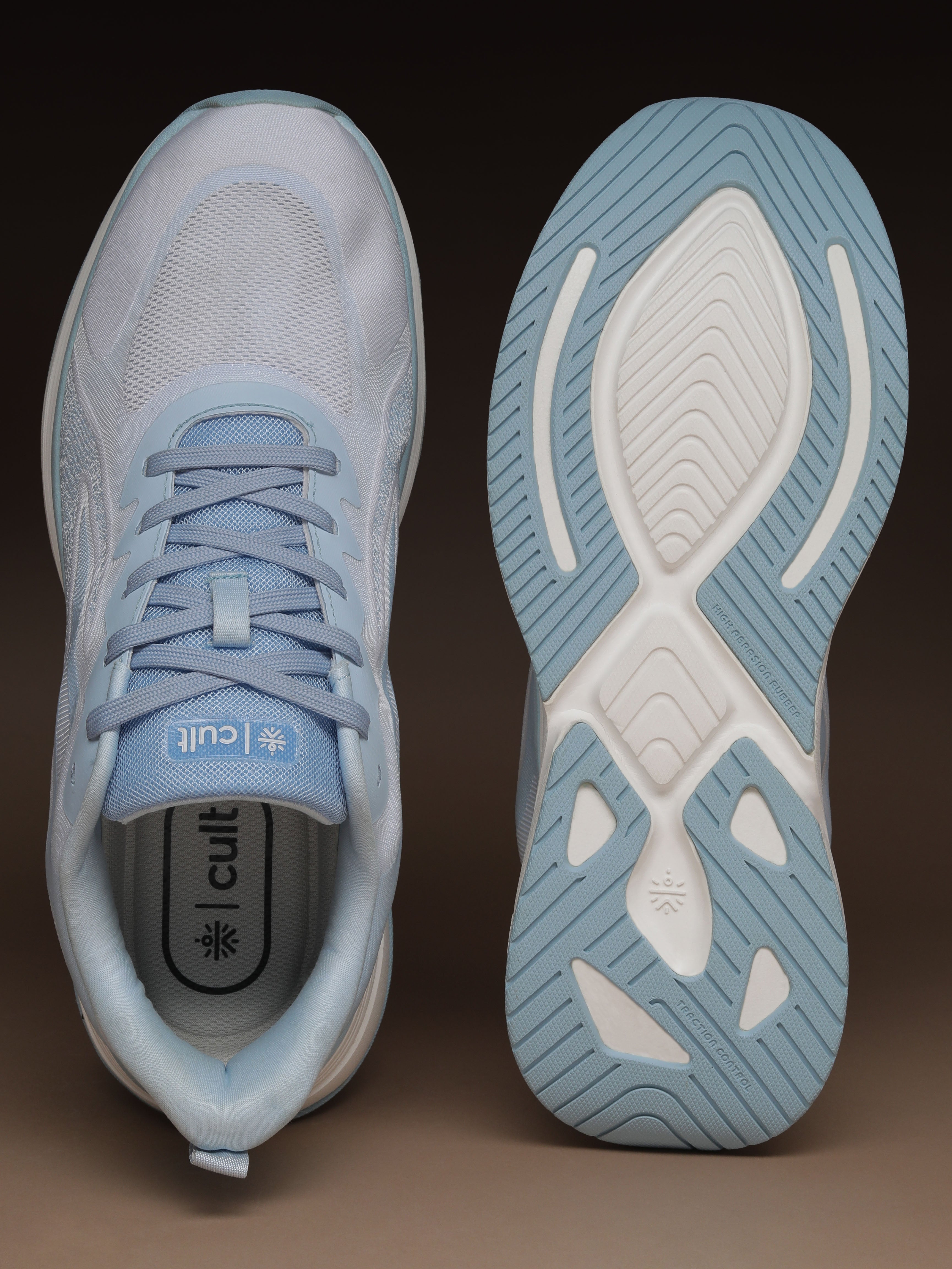 cult Men’s Flexride Running Shoes with Durable Rubber Outsole & Cushioning for Runs up to 20 km - Ice Blue/White