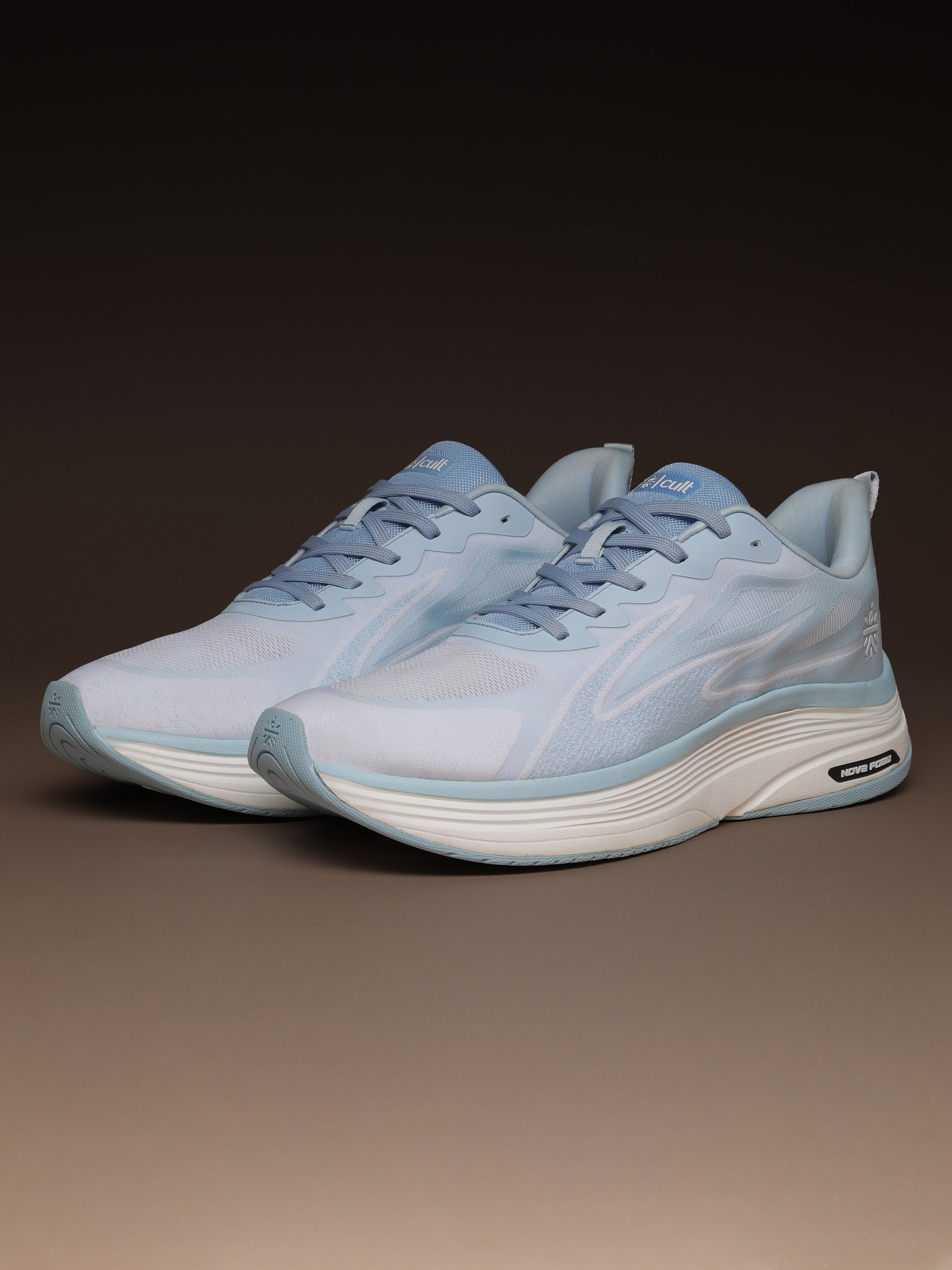 cult Men’s Flexride Running Shoes with Durable Rubber Outsole & Cushioning for Runs up to 20 km - Ice Blue/White