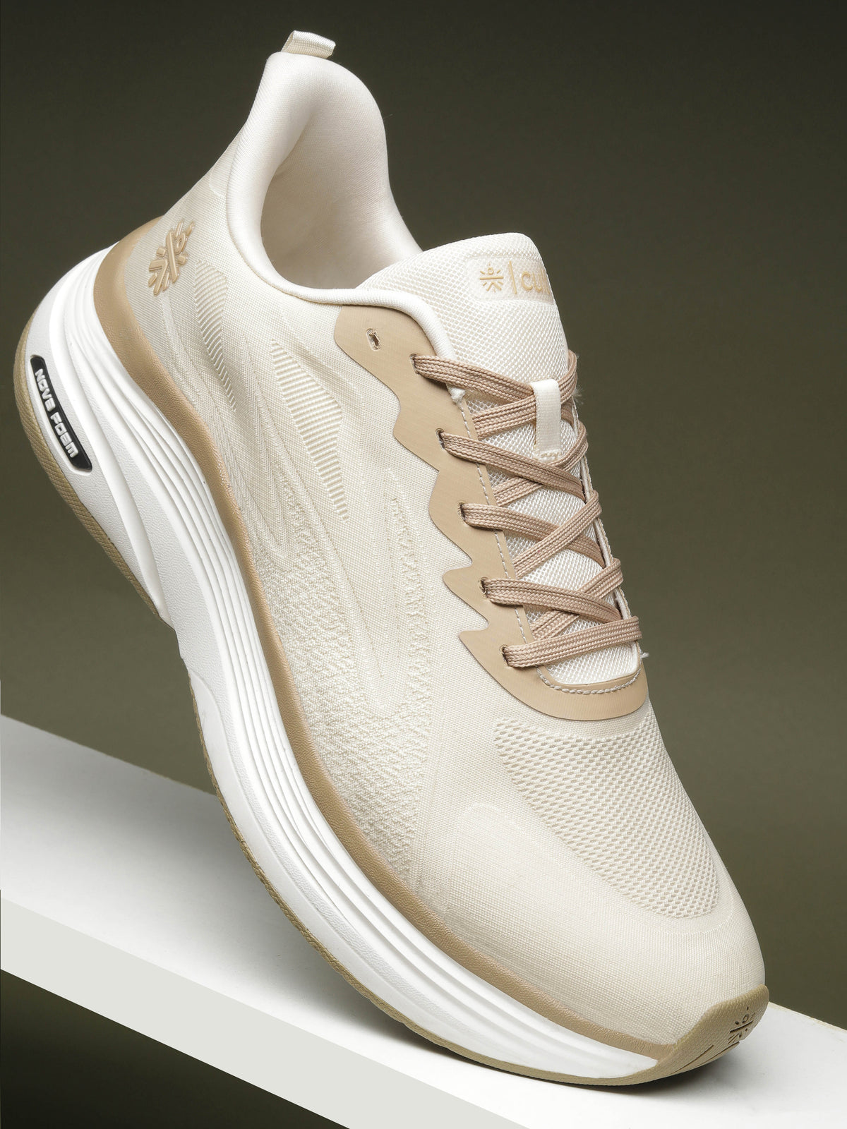 cult Men's Flexride Running Shoes with Durable Rubber Outsole & Cushioning for Runs up to 20 km - Cream/Beige