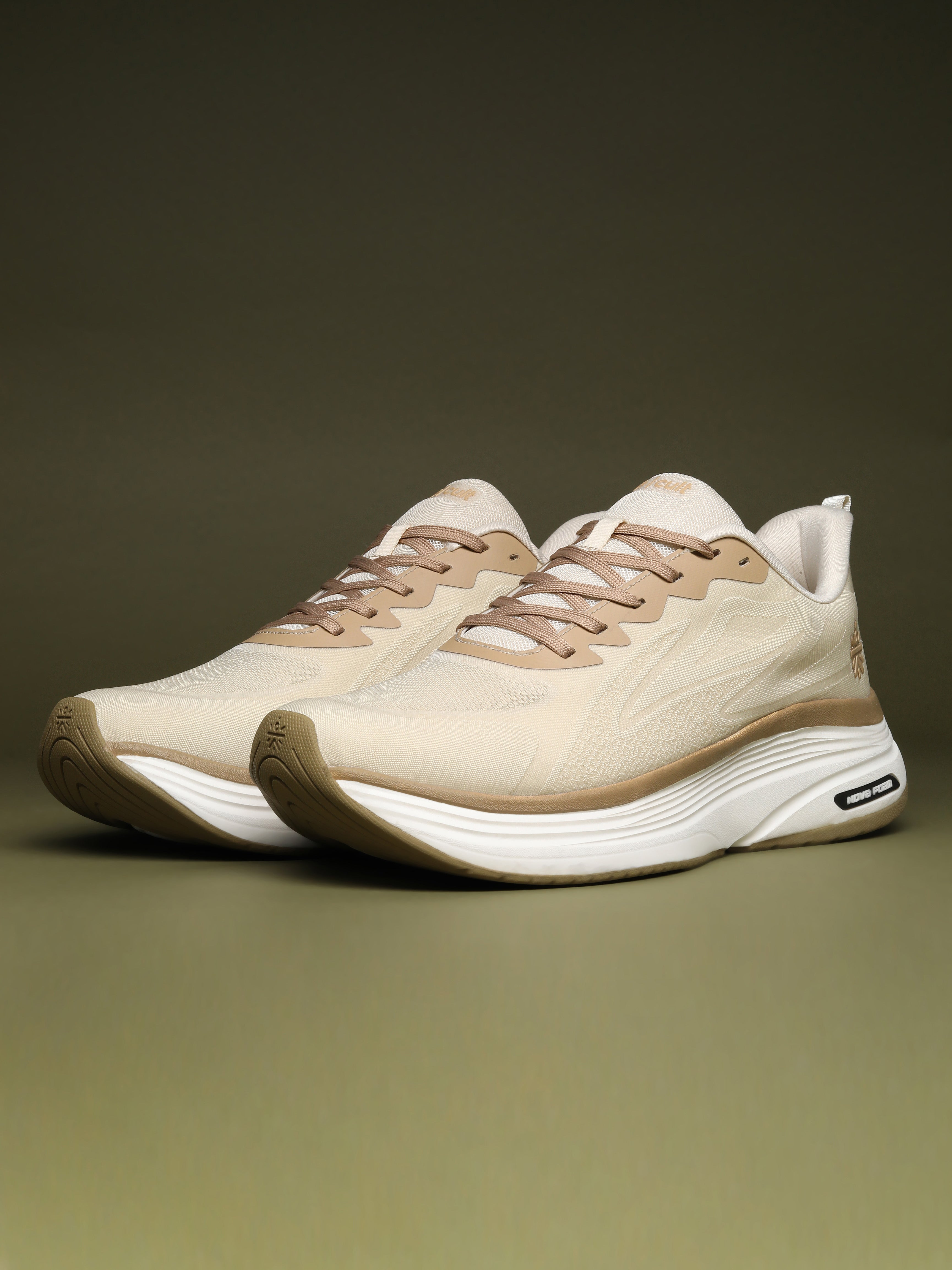 cult Men's Flexride Running Shoes with Durable Rubber Outsole & Cushioning for Runs up to 20 km - Cream/Beige