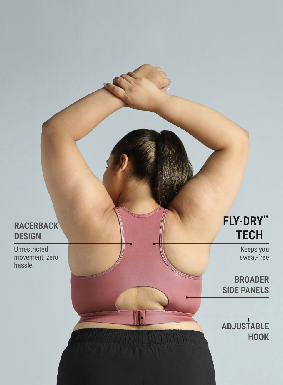 Women's PInk Racer Back Hook Running High Support Plus Size Sports Bra