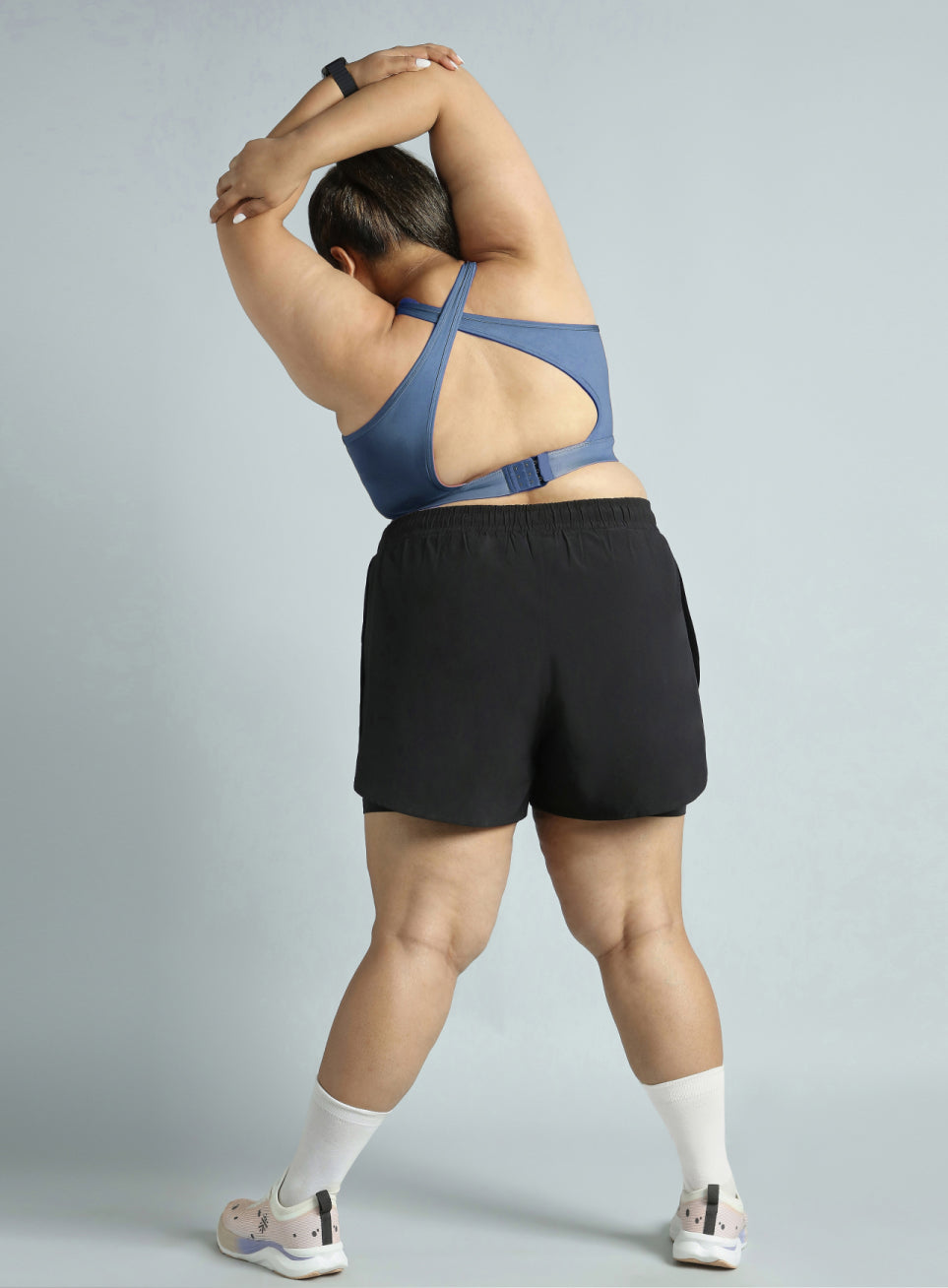 Women's Blue Cross Back Hook Training High Support Plus Size Sports Bra