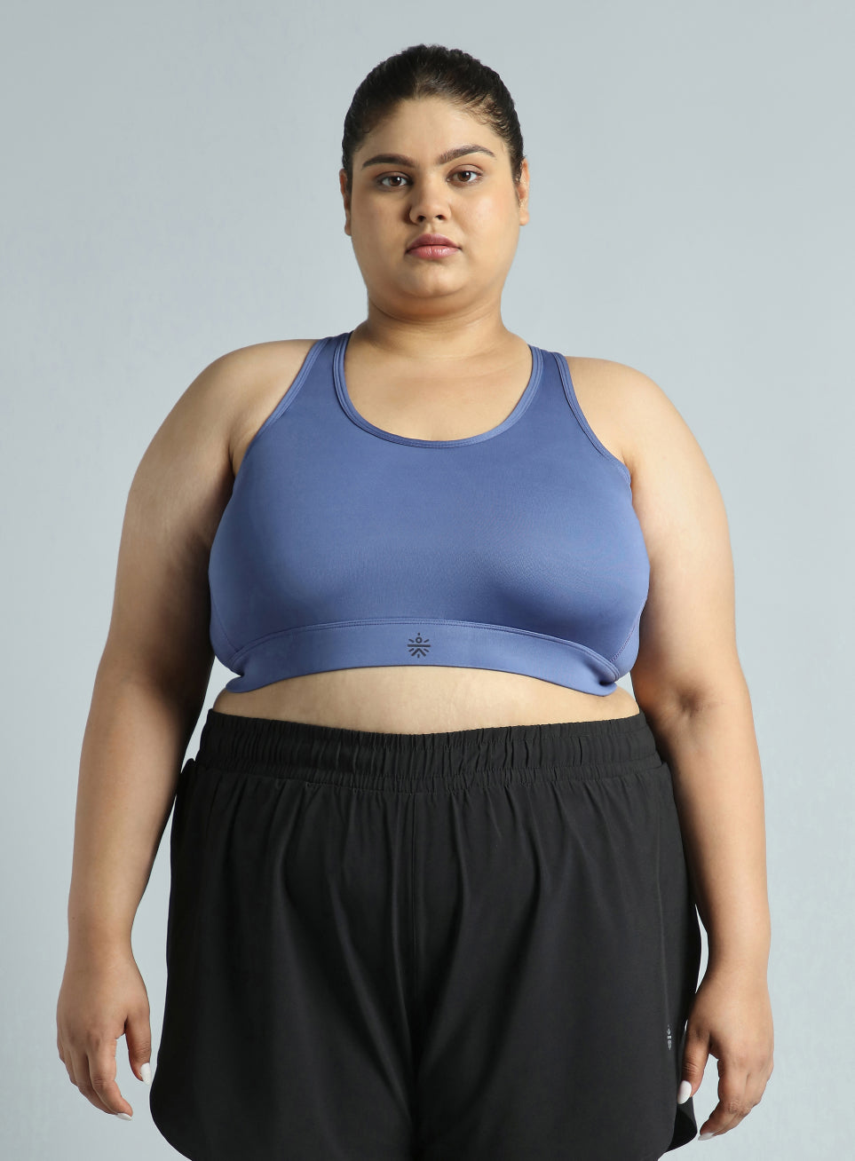 Women's Blue Cross Back Hook Training High Support Plus Size Sports Bra