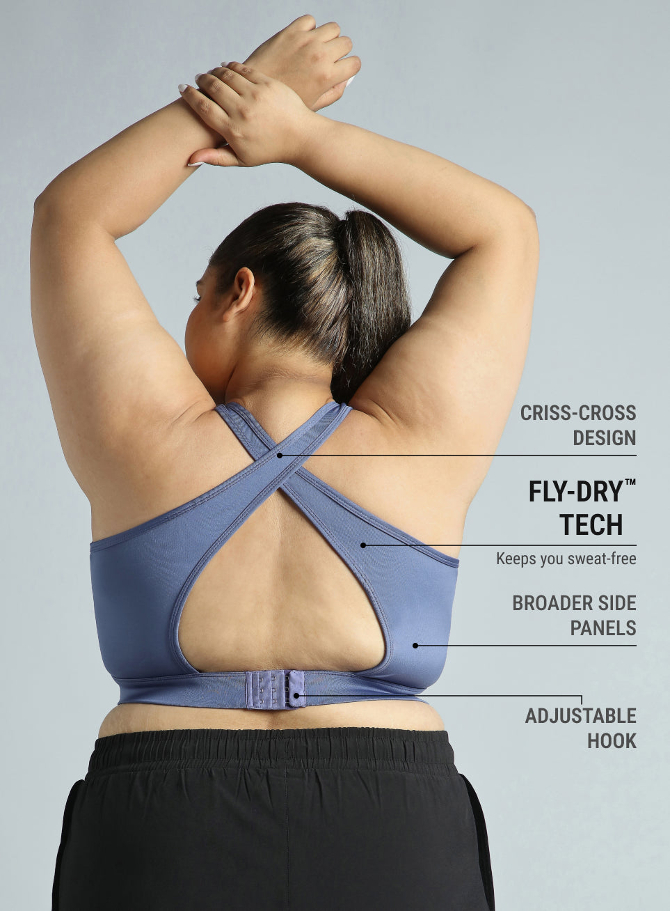 Women's Blue Cross Back Hook Training High Support Plus Size Sports Bra