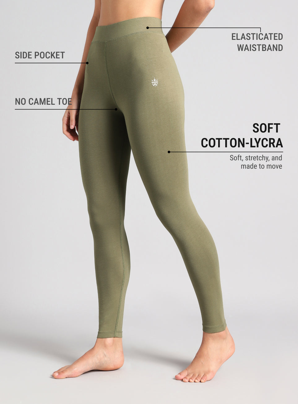 Women's Olive Yoga Flow Cotton Tights