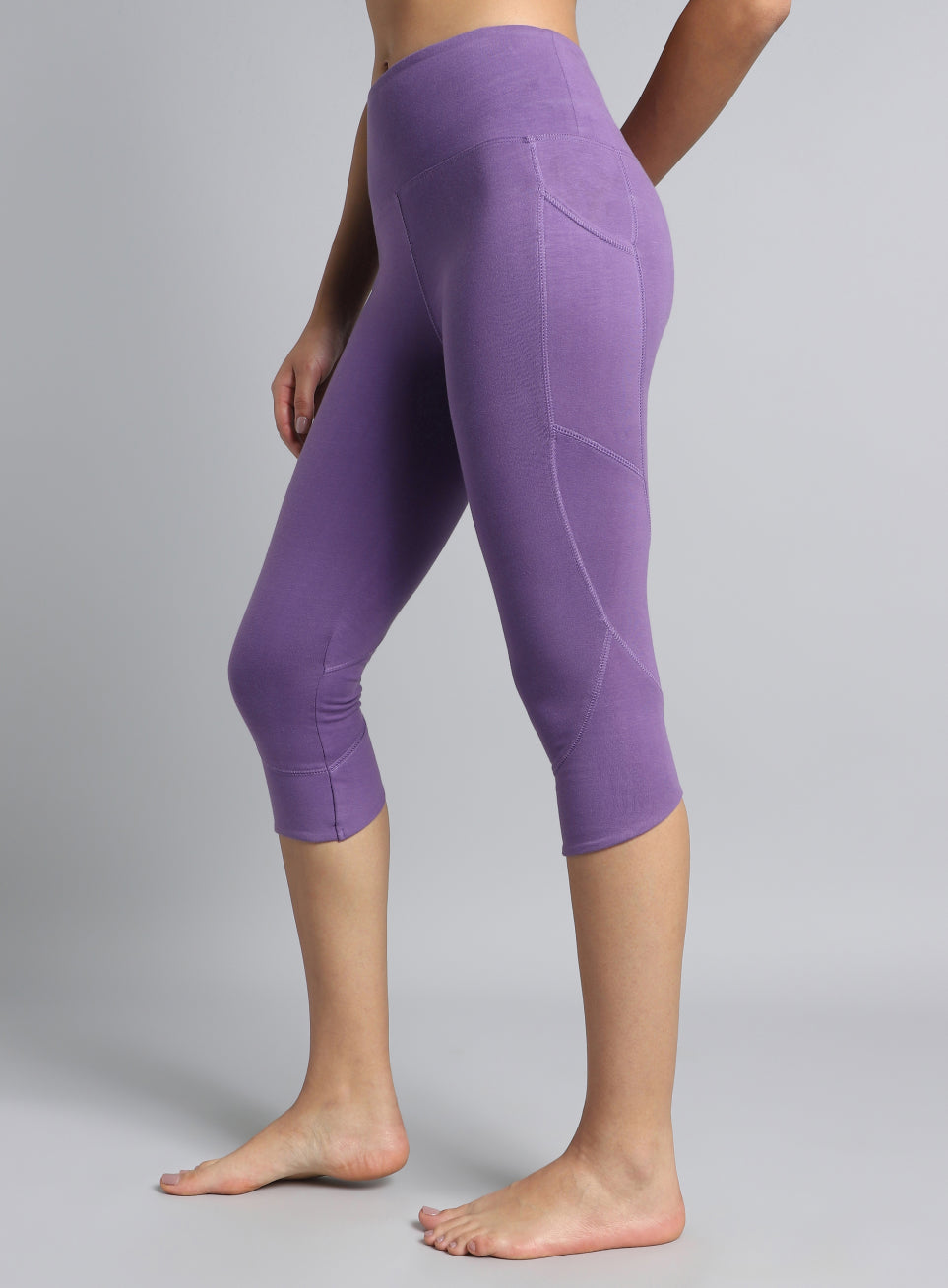 Women's Purple Yoga Flow Cotton Cropped Tights