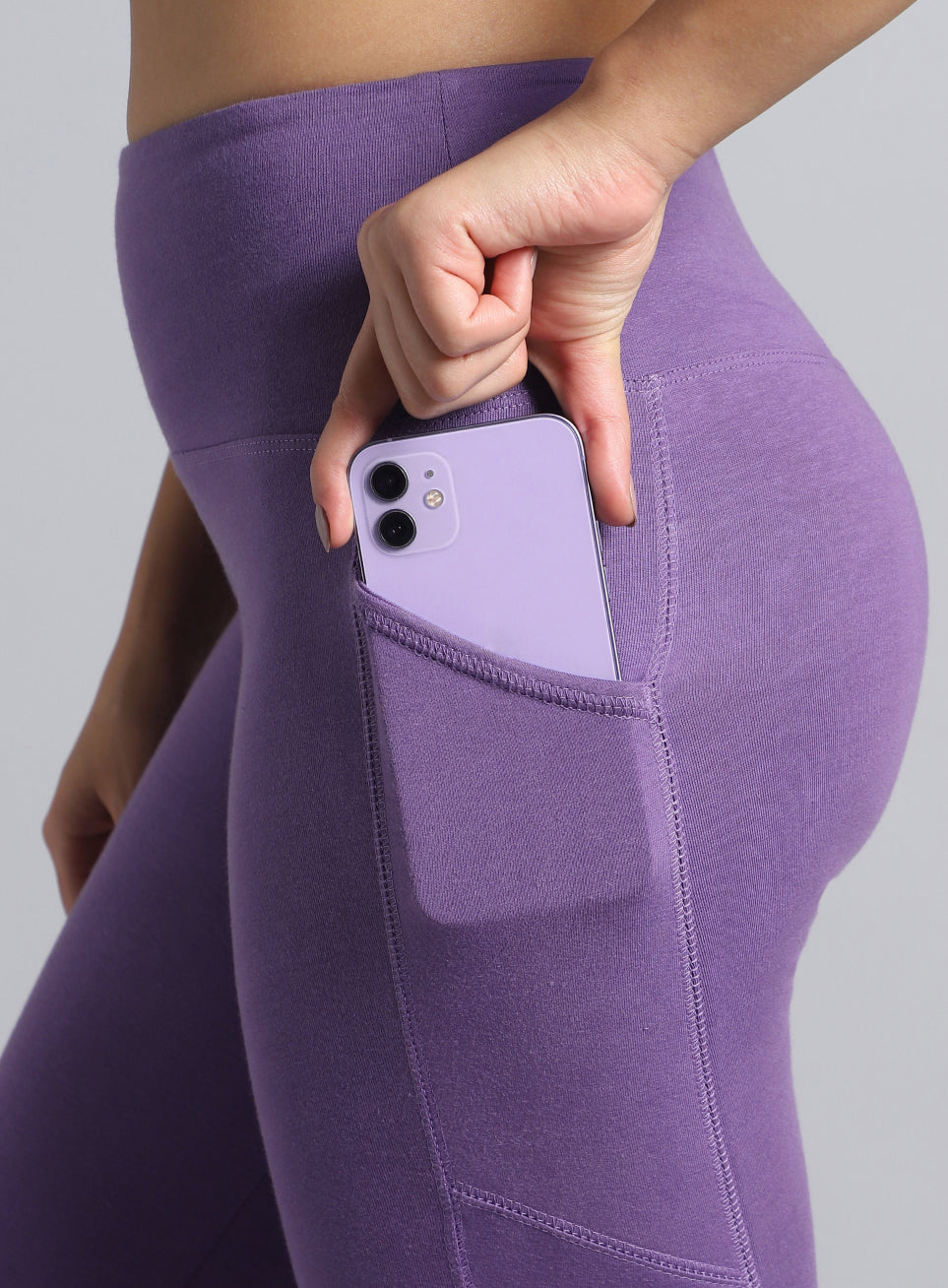 Women's Purple Yoga Flow Cotton Cropped Tights