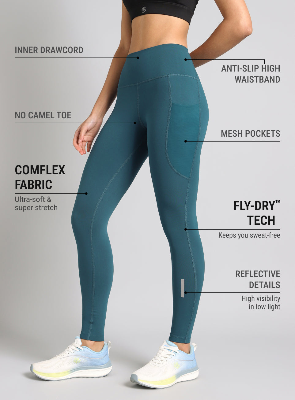 Women's Teal Run Elevate COMFlex Tights