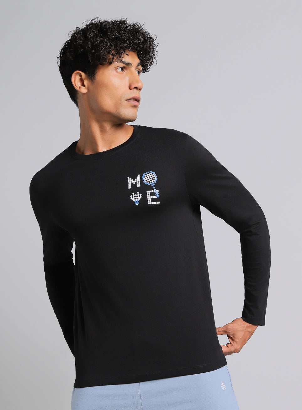 Men's Black Courtside Print Full Sleeve T-shirt