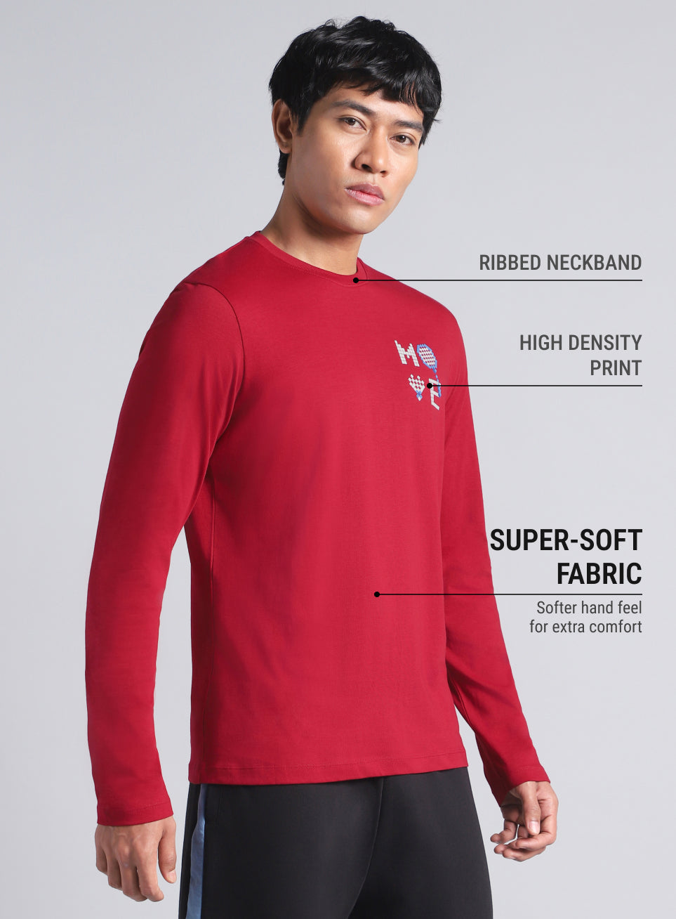 Men's Maroon Courtside Print Full Sleeve T-shirt