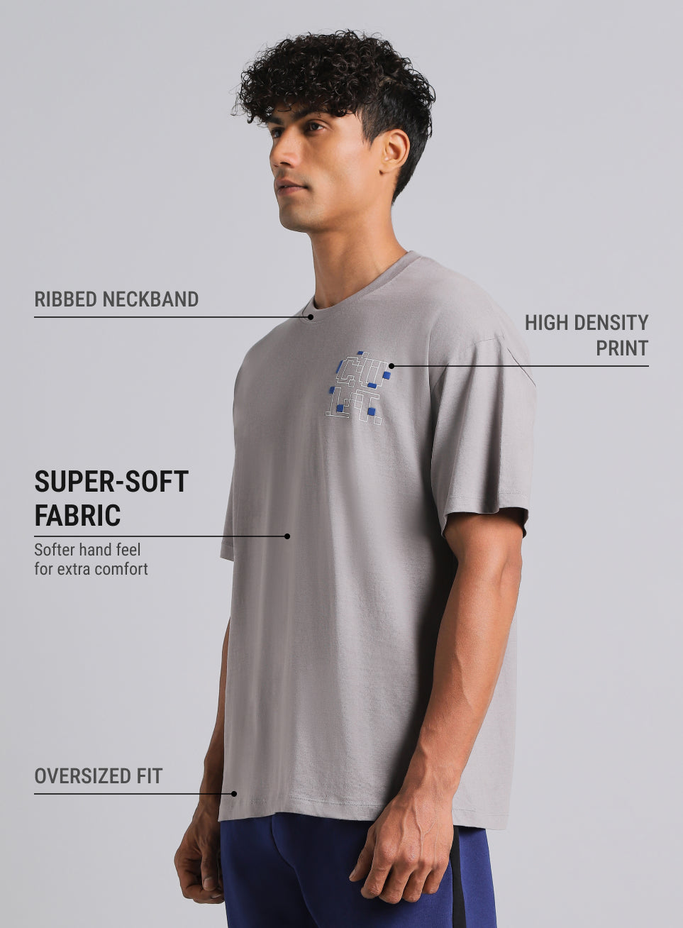 Men's Grey Cult Power Play Oversized Fit T-shirt