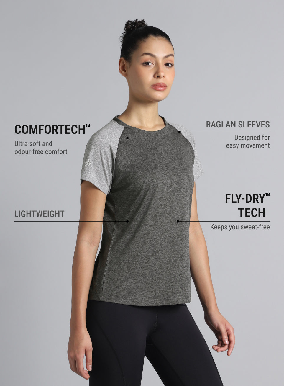 Women's Grey Active COMFORtech Colorblock T-shirt