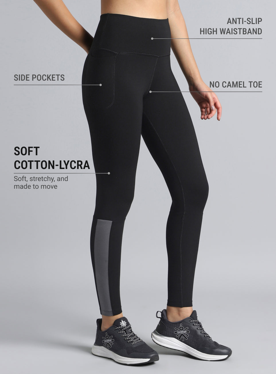 Women's Black Step Up Cotton Tights