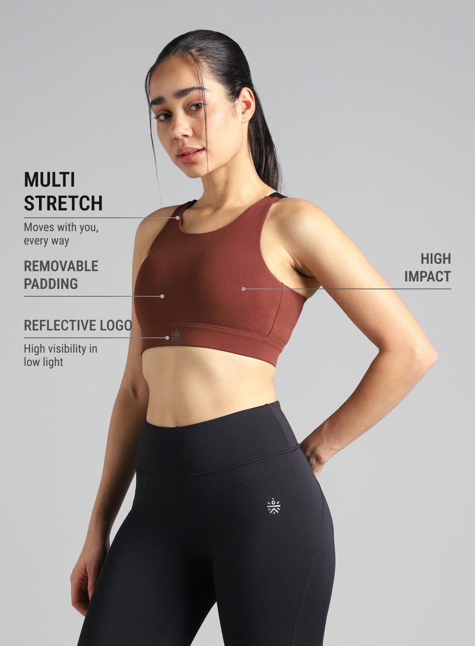 Women's Brown High Impact Running Bra