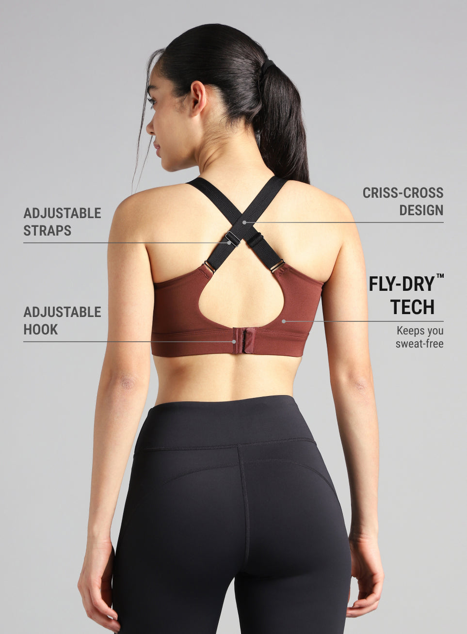 Women's Brown High Impact Running Bra