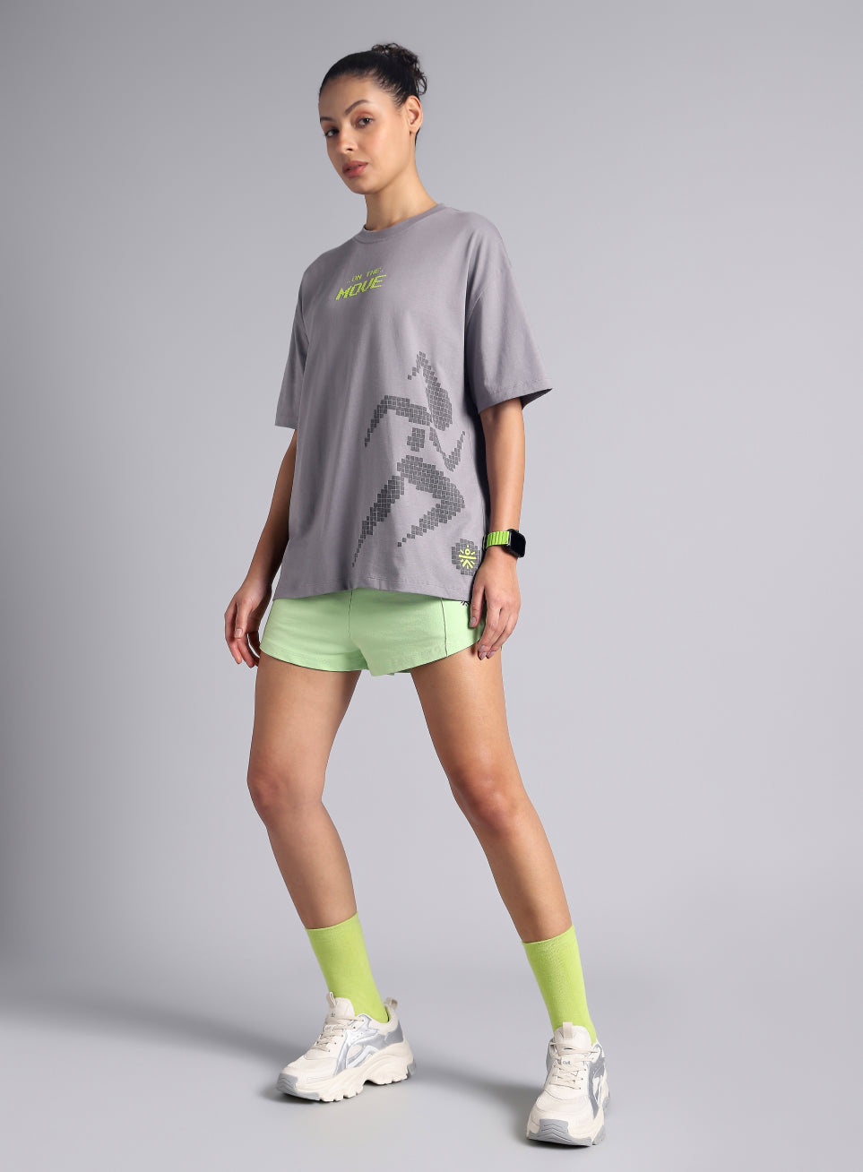 Women's Grey On The Move Graphic Oversized Fit T-shirt