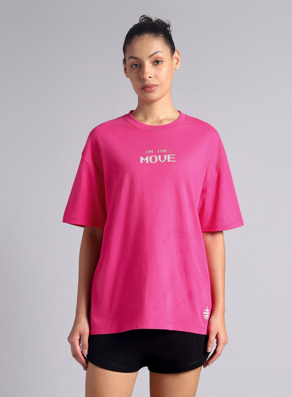 Women's Pink On The Move Graphic Oversized Fit T-shirt