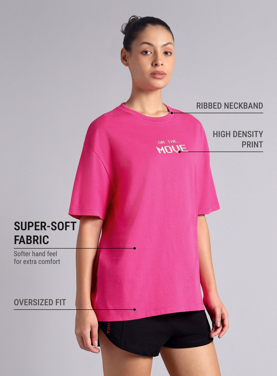 Women's Pink On The Move Graphic Oversized Fit T-shirt