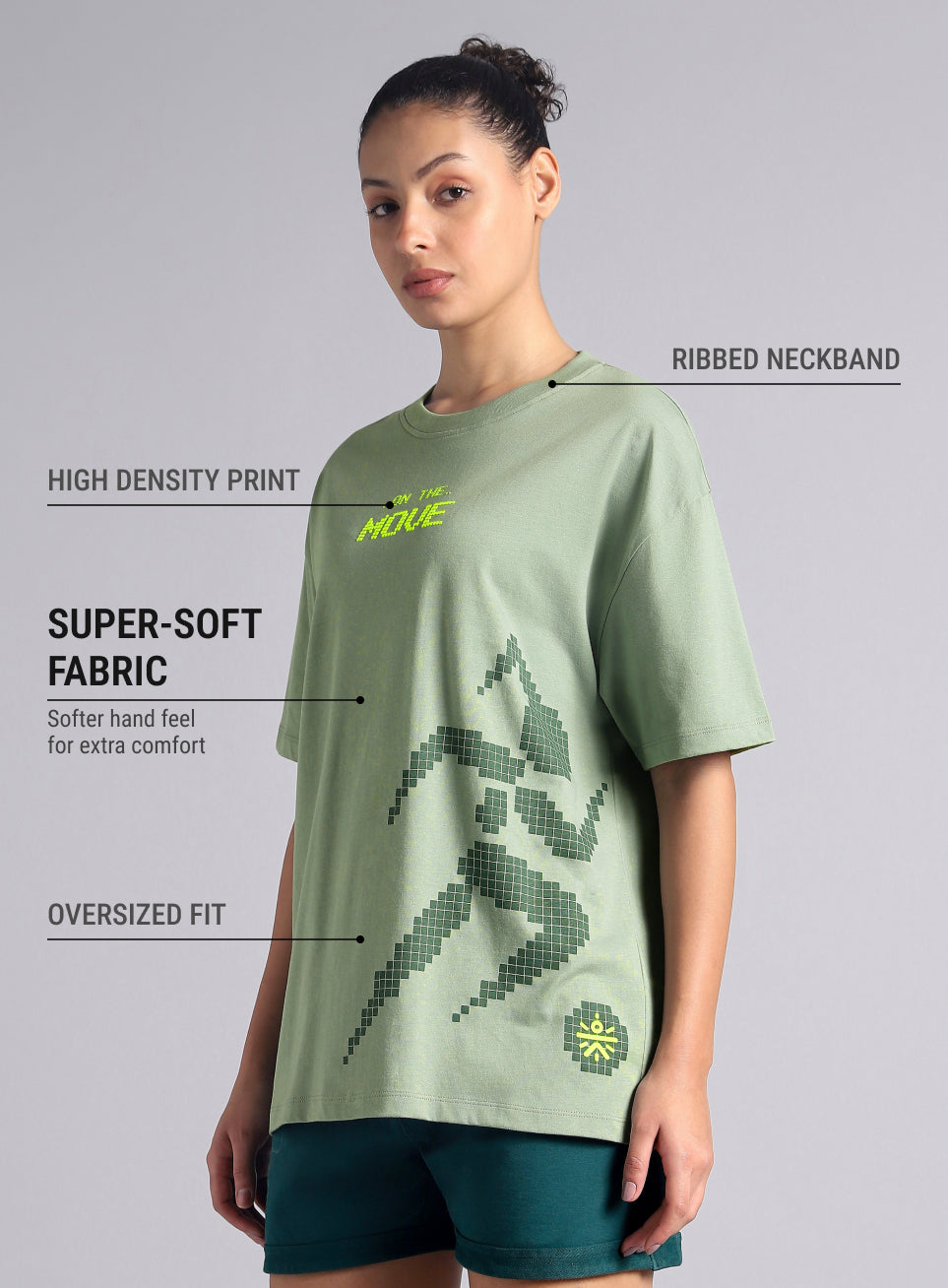 Women's Olive On The Move Graphic Oversized Fit T-shirt