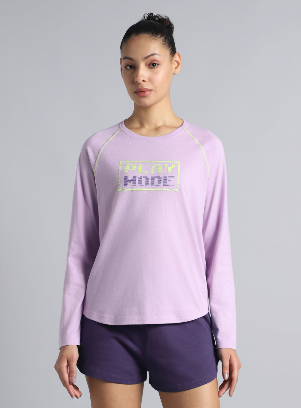 Women's Purple Play Mode Full Sleeve T-shirt